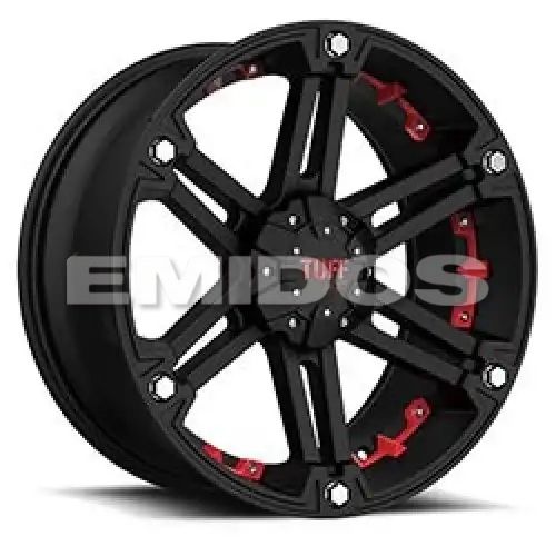 Tuff T01 FLAT BLACK W/ RED INSERTS 6x139.7 15R 8 108 -13