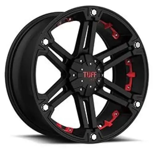 Tuff T01 FLAT BLACK W/ RED INSERTS 5x139.7 17R 8 108 10