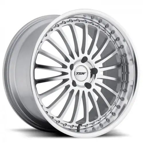 TSW SILVERSTONE SILVER W/ MIRROR CUT FACE & LIP 5x112 19R 8 72.1 45