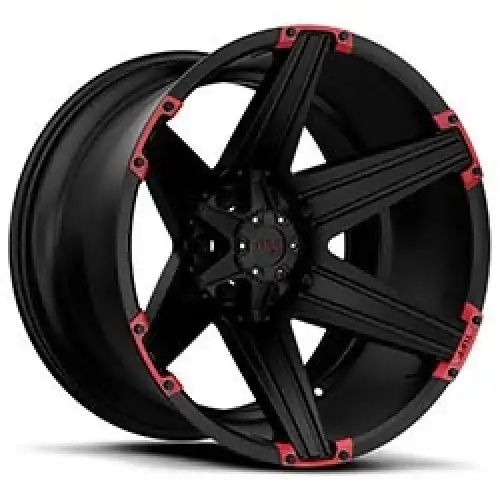 Tuff T12 SATIN BLACK W/ RED INSERTS 6x139.7 22R 10 108 -25