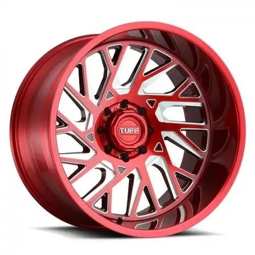 Tuff T4B CANDY RED W/ MILLED SPOKE 8x180 22R 12 125.1 -45