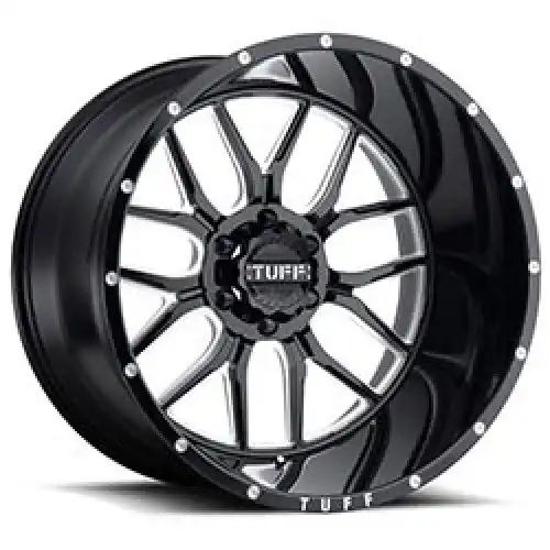 Tuff T23 GLOSS BLACK W/ MILLED SPOKES AND DIMPLES 6x139.7 22R 14 112.1 -76
