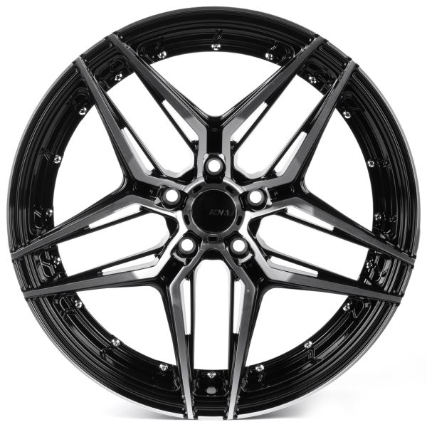 ЛИТЫЕ ДИСКИ 81795 ADV1 FC6001-SF085 19 J8.5 ET35 5X108 73.1 ЧЁРНЫЙ ГЛЯНЦЕВЫЙ + ПОЛИРОВАННЫЕ СПИЦЫ