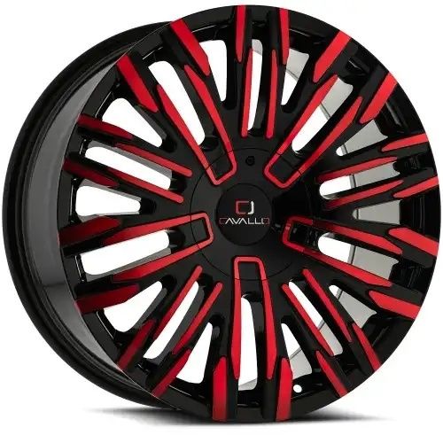 Cavallo CLV-28 Gloss Black & Red Milled 6x135/139.7 20R 8.5 108.1 15