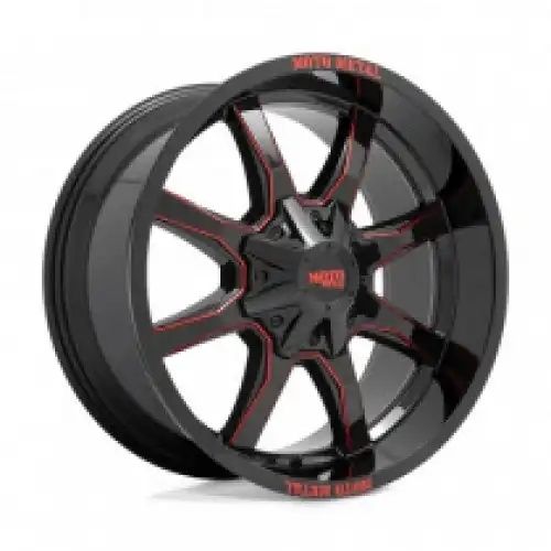 Moto Metal MO970 GLOSS BLACK MILLED W/ RED TINT & MOTO METAL ON LIP 8x165.1 20R 10 125.1 -18