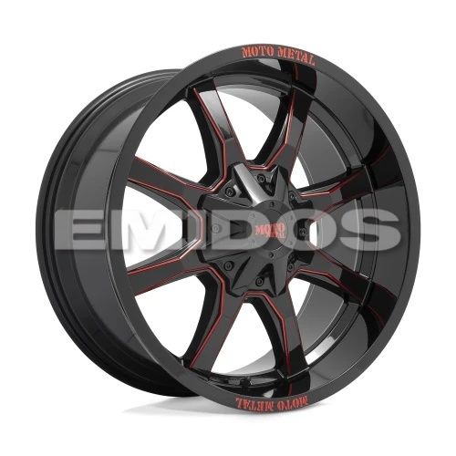 Moto Metal MO970 GLOSS BLACK MILLED W/ RED TINT & MOTO METAL ON LIP 6x135/139.7 20R 9 106.1 BNK