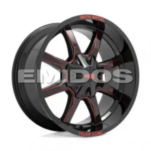 Moto Metal MO970 GLOSS BLACK MILLED W/ RED TINT & MOTO METAL ON LIP 8x165.1 20R 9 125.1 BNK