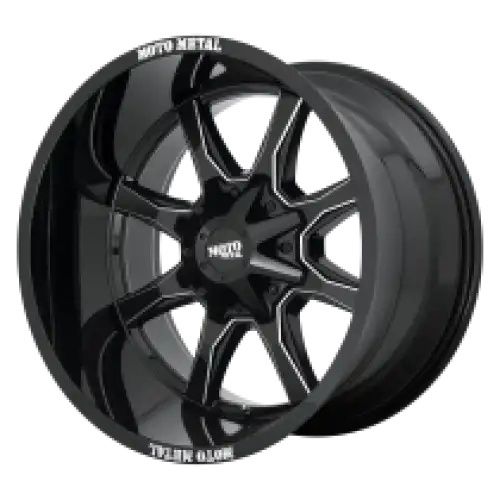 Moto Metal MO970 GLOSS BLACK W/ MILLED SPOKE & MOTO METAL ON LIP 8x165.1 18R 9 125.1 18