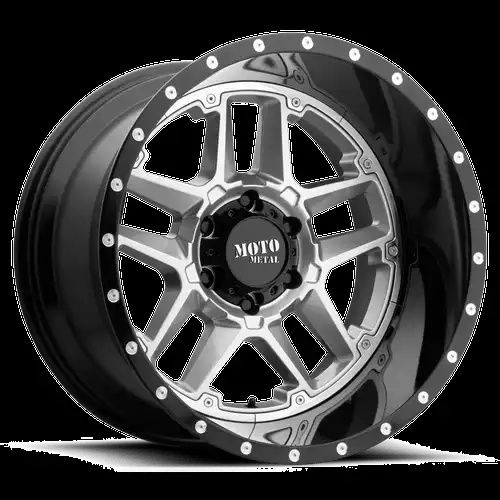 Moto Metal MO987 SENTRY GLOSS SILVER CENTER W/ GLOSS BLACK LIP 5x127 20R 9 71.5 18