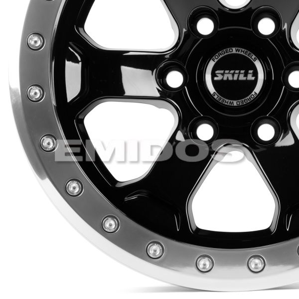КОВАНЫЕ ДИСКИ 221109S SKILL SB077-SV276 17 J9.5 ET-44 6X139.7 106.1 ЧЁРНЫЙ + ПОЛИРОВАННЫЙ ОБОД