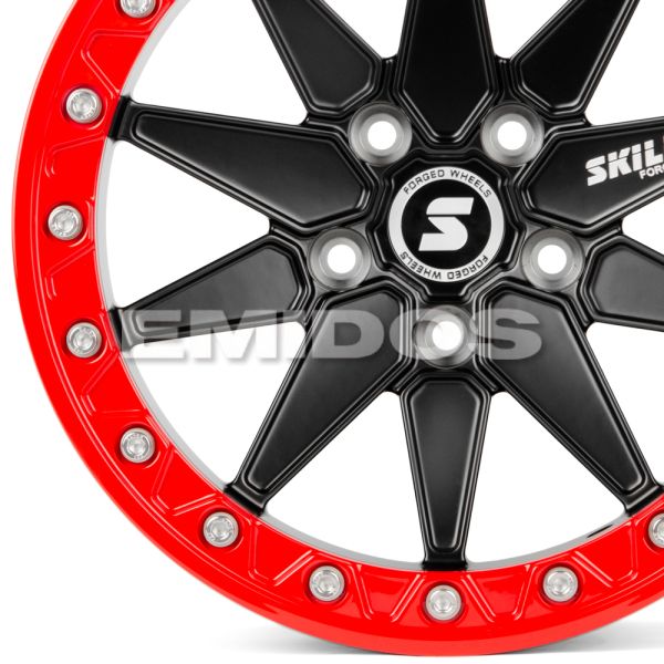 КОВАНЫЕ ДИСКИ 230517J SKILL SB111-SV275 17 J9 ET-12 5X127 71.6 ЧЁРНЫЙ МАТОВЫЙ + КРАСНЫЙ ОБОД
