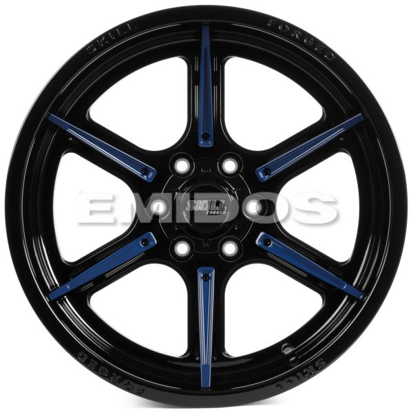КОВАНЫЕ ДИСКИ 250613A SKILL SD102-SV453 20 J10 ET-18 6X139.7 77.8 ЧЁРНЫЙ ГЛЯНЦЕВЫЙ + СИНИЕ СПИЦЫ