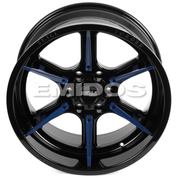 КОВАНЫЕ ДИСКИ 250613A SKILL SD102-SV453 20 J10 ET-18 6X139.7 77.8 ЧЁРНЫЙ ГЛЯНЦЕВЫЙ + СИНИЕ СПИЦЫ