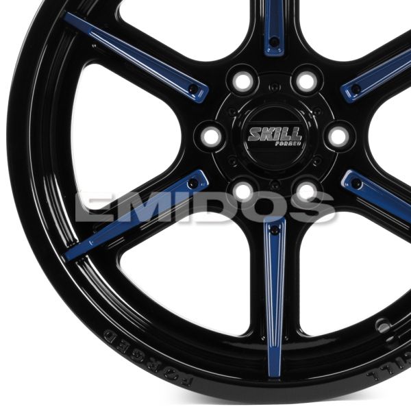 КОВАНЫЕ ДИСКИ 250613A SKILL SD102-SV453 20 J10 ET-18 6X139.7 77.8 ЧЁРНЫЙ ГЛЯНЦЕВЫЙ + СИНИЕ СПИЦЫ