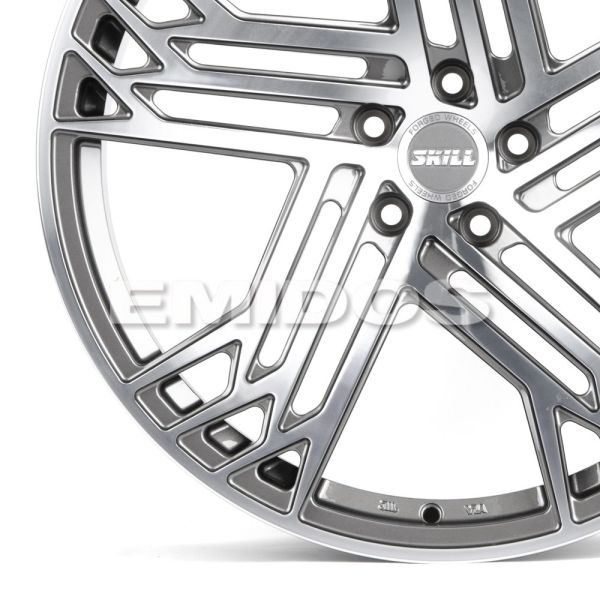 КОВАНЫЕ ДИСКИ 230517E SKILL SL523-SL088 21 J10 ET20 5X112 66.5 ГРАФИТ ГЛЯНЦЕВЫЙ + ПОЛИРОВАННЫЕ СПИЦЫ