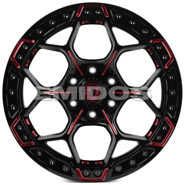 КОВАНЫЕ ДИСКИ H241203A SKILL SV310-SB420 20 J10 ET0 6X139.7 77.8 ЧЁРНЫЙ ГЛЯНЦЕВЫЙ + КРАСНЫЕ СПИЦЫ